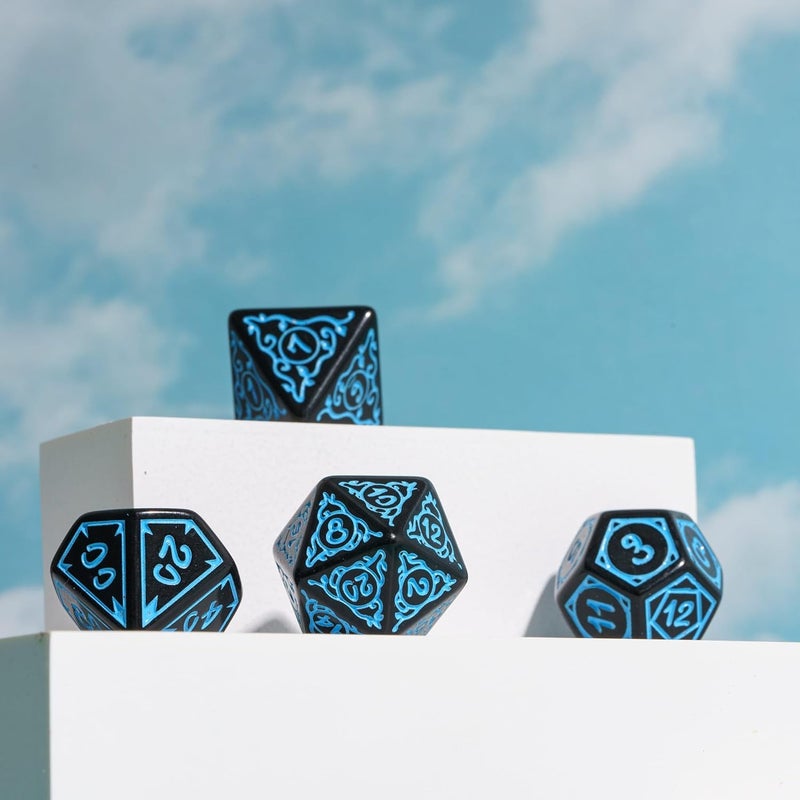 Poludie DND Dice Set -D&D Polyhedral Dice (7 Pcs) Druid Dice with Leather Dice Bag for Role Playing Dice Games RPGs(Druid - Black Blue) - Image 3